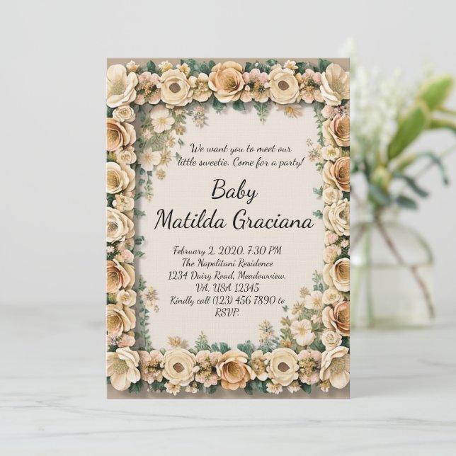 Convite Elegant Baby announcement invitation (Em pé/Frente)
