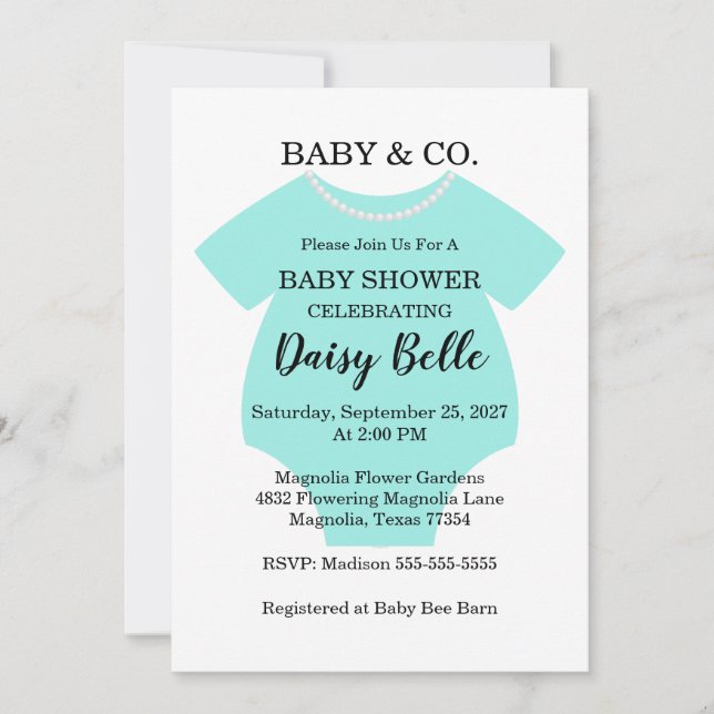 Convite Elegant Baby & Co Black Teal Baby Shower (Frente)