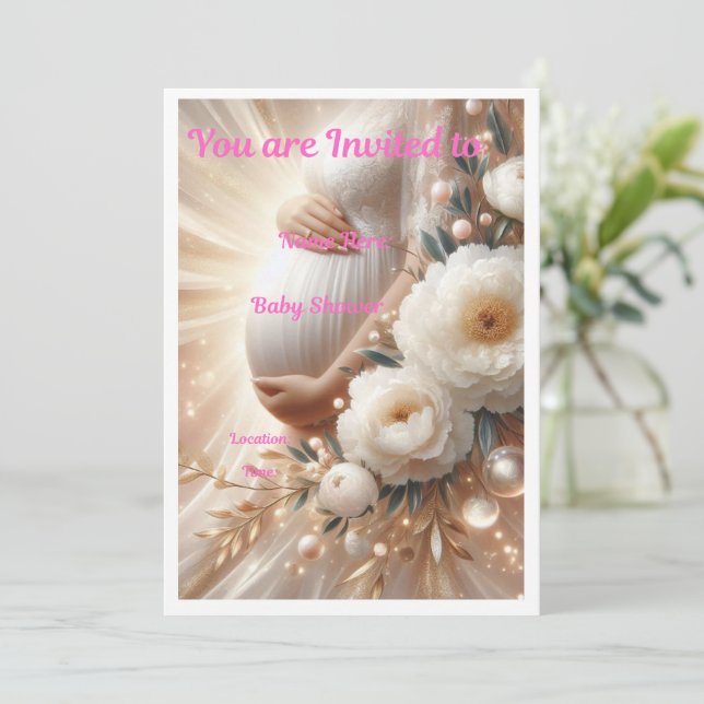 Convite Elegant Baby Shower Invitation Floral Design (Em pé/Frente)