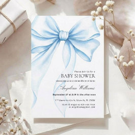 Convite Elegant Baby Shower Invitation with a Blue Bow. 