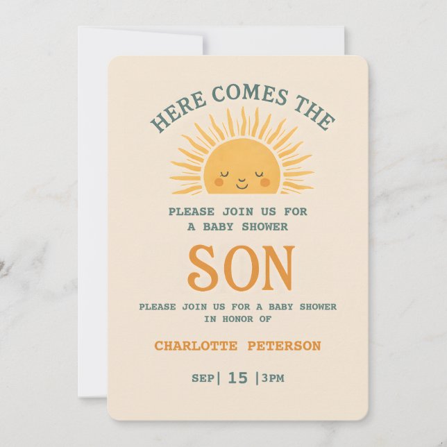 Convite Elegant Baby Shower Invitation with Family Name  (Frente)
