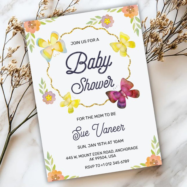 Convite Elegant baby shower Invitation with floral design (Criador carregado)