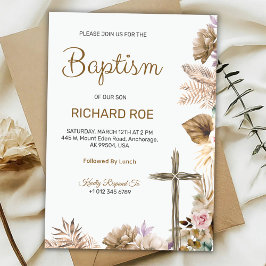 Convite Elegant baptism invitation featuring floral accent