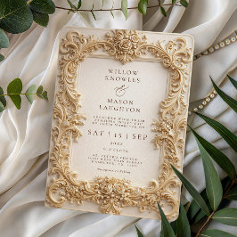 Convite Elegant Baroque Gold Frame Wedding