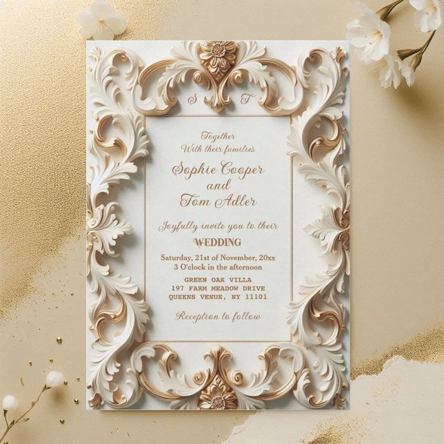 Convite Elegant Baroque Opulence Ivory Gold Frame Wedding (Elegant Baroque Opulence Ivory Gold Frame Wedding Invitation)
