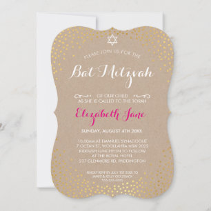Convite ELEGANT BAT MITZVAH - kraft confetti de ouro russo
