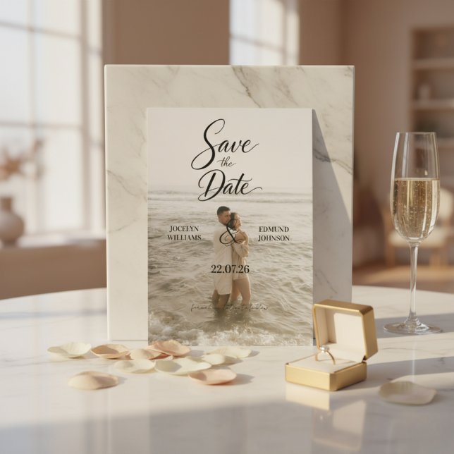 Convite Elegant Beach Photo Save the Date Card (Criador carregado)
