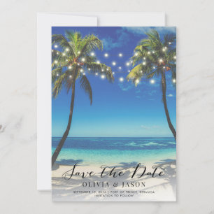 Convite Elegant Beach String Lights Casamento Salve a Data