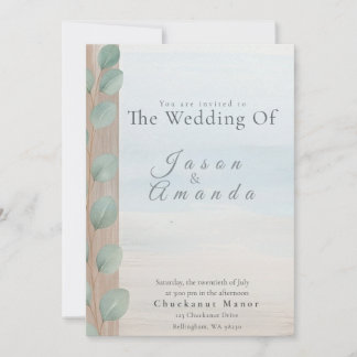 Convite Elegant Beach with Soft Blue Wash & Sand Dollar In