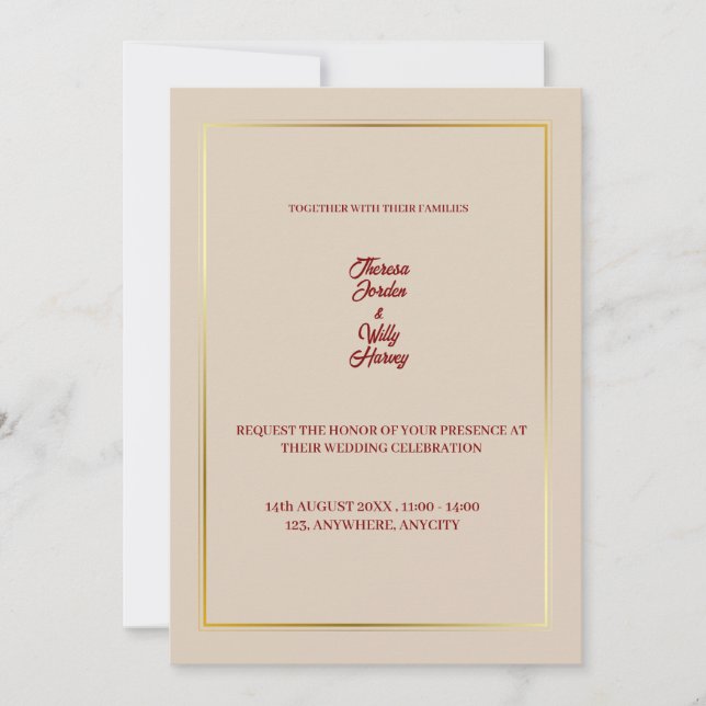 Convite Elegant Beige & Burgundy Floral Wedding Invitation (Frente)