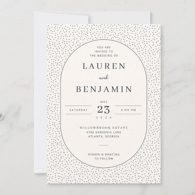 Convite Elegant Beige Dotted Border (Frente)
