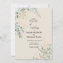 Elegant Beige Greenery Wedding Invitation