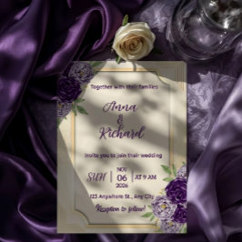 Convite Elegant Beige & Purple Floral Wedding Invitation