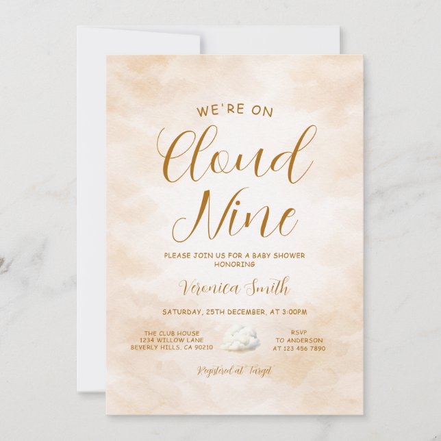 Convite Elegant Beige Sky Cloud Nine Baby Shower Theme (Frente)