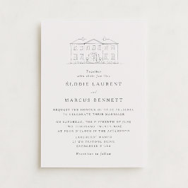 Convite Elegant Beige Venue Sketch Wedding Invitation