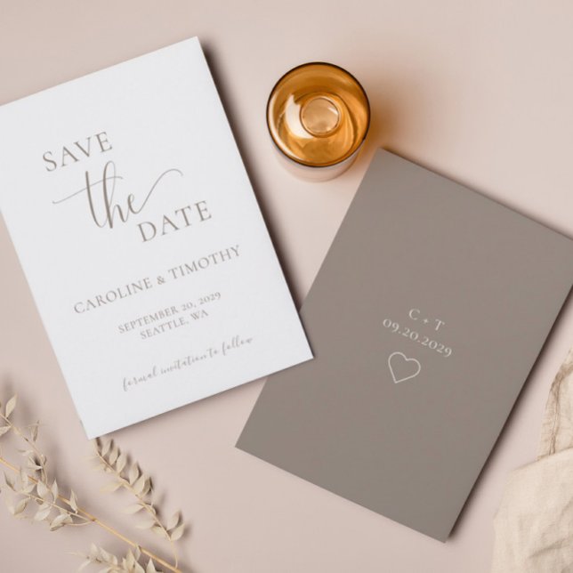 Convite Elegant Beige Wedding Save The Date Card (Criador carregado)