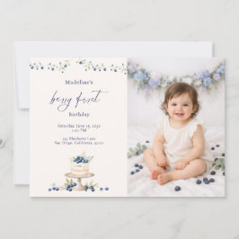 Convite Elegant Berry First Blueberry Birthday Cake Photo