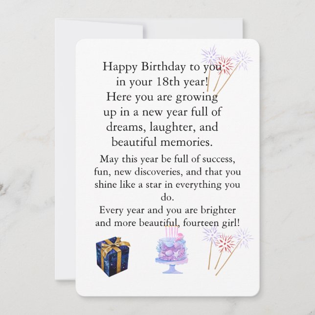 Convite Elegant Birthday Card for Her 18Personalized Greet (Frente)