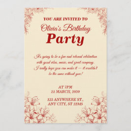 Convite Elegant Birthday Invitation Card – Custom Floral D