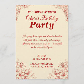 Convite Elegant Birthday Invitation Card – Custom Floral D