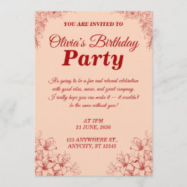 Convite Elegant Birthday Invitation Card – Floral Design