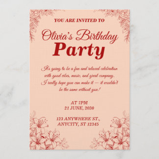 Convite Elegant Birthday Invitation Card – Floral Design