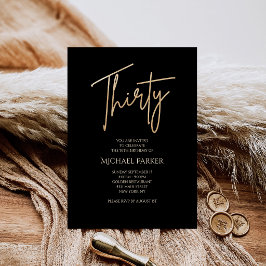 Convite Elegant Black and Gold 30th Birthday Party Invite