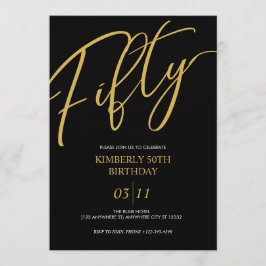 Convite Elegant Black and Gold 50th Birthday Party