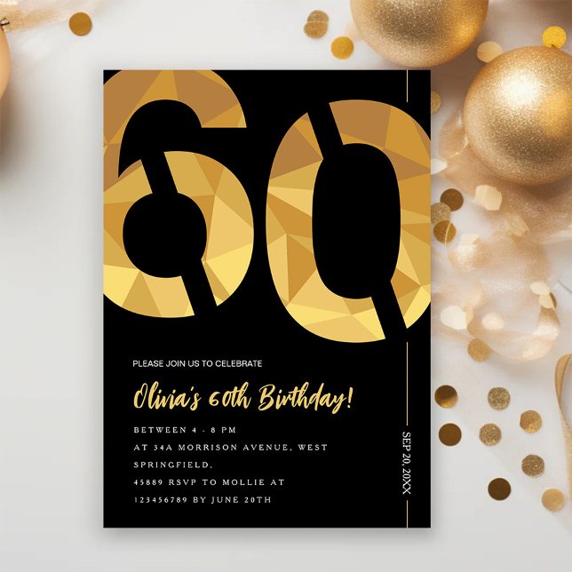 Convite Elegant black and gold 60th Birthday Party (Criador carregado)