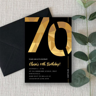 Convite Elegant black and gold 70th Birthday Party