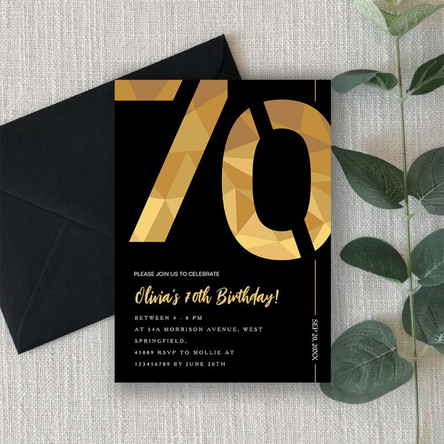 Convite Elegant black and gold 70th Birthday Party (Criador carregado)