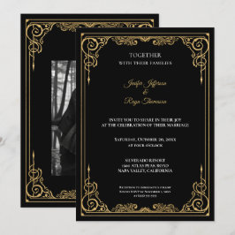 Convite Elegant black and gold Gothic wedding Invitation