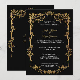 Convite Elegant black and gold Gothic wedding Invitation