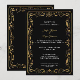 Convite Elegant black and gold Gothic wedding Invitation