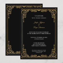 Convite Elegant black and gold Gothic wedding Invitation