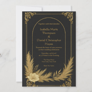 Convite Elegant Black and Gold Luxury Wedding Invitation