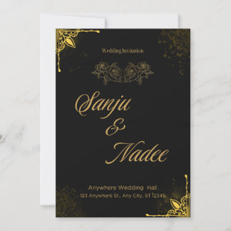 Convite Elegant Black and Gold Modern Wedding Invitation