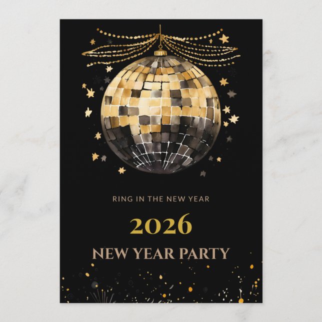 Convite Elegant Black and Gold New Year Invitation Card (Frente)