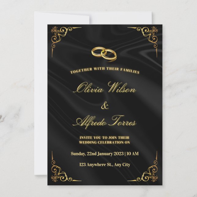 Convite Elegant Black and Gold Wedding Invitation (Frente)