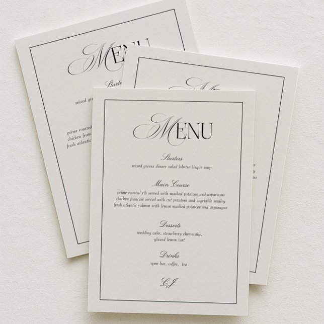 Convite Elegant Black and Ivory Wedding Menu Card (Criador carregado)