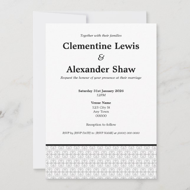 Convite Elegant Black and White Art Deco Style (Frente)