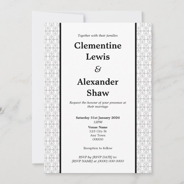 Convite Elegant Black and White Art Deco Style (Frente)