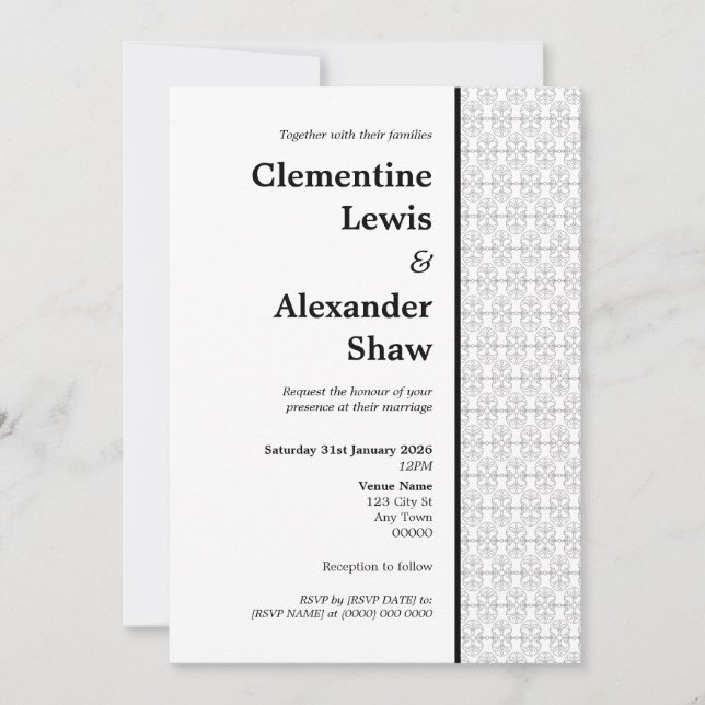 Convite Elegant Black and White Art Deco Style  (Frente)