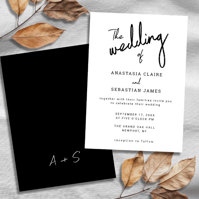 Convite Elegant Black and White Calligraphy Script Wedding (Elegant Black and White Calligraphy Script Wedding Invitation)