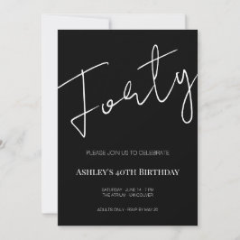 Convite Elegant Black and White Forty 40th Birthday
