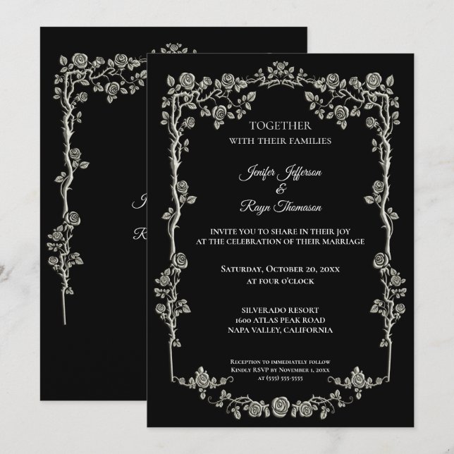 Convite Elegant black and white Gothic wedding Invitation (Frente/Verso)