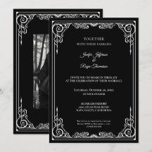 Elegant black and white Gothic wedding Invitation