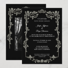 Convite Elegant black and white Gothic wedding Invitation
