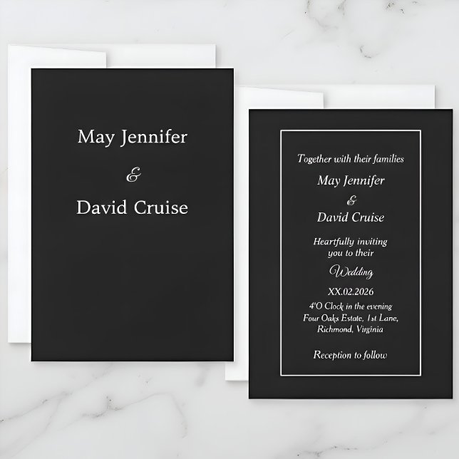 Convite Elegant Black and White Premium Names Wedding (Criador carregado)