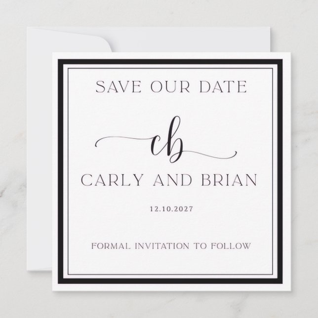 Convite Elegant Black and White Save the Date  (Frente)